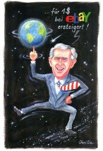 Karikatur, George Bush macht ein Schnäppchen ... 3 ...2 ...1... meins